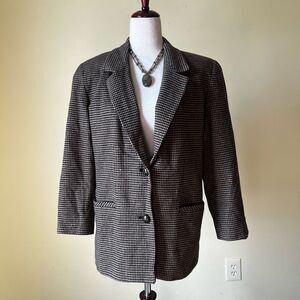 Vintage Chelsea Cambell Petites Wool & Camel Hair Houndstooth Blazer Jacket 12P
